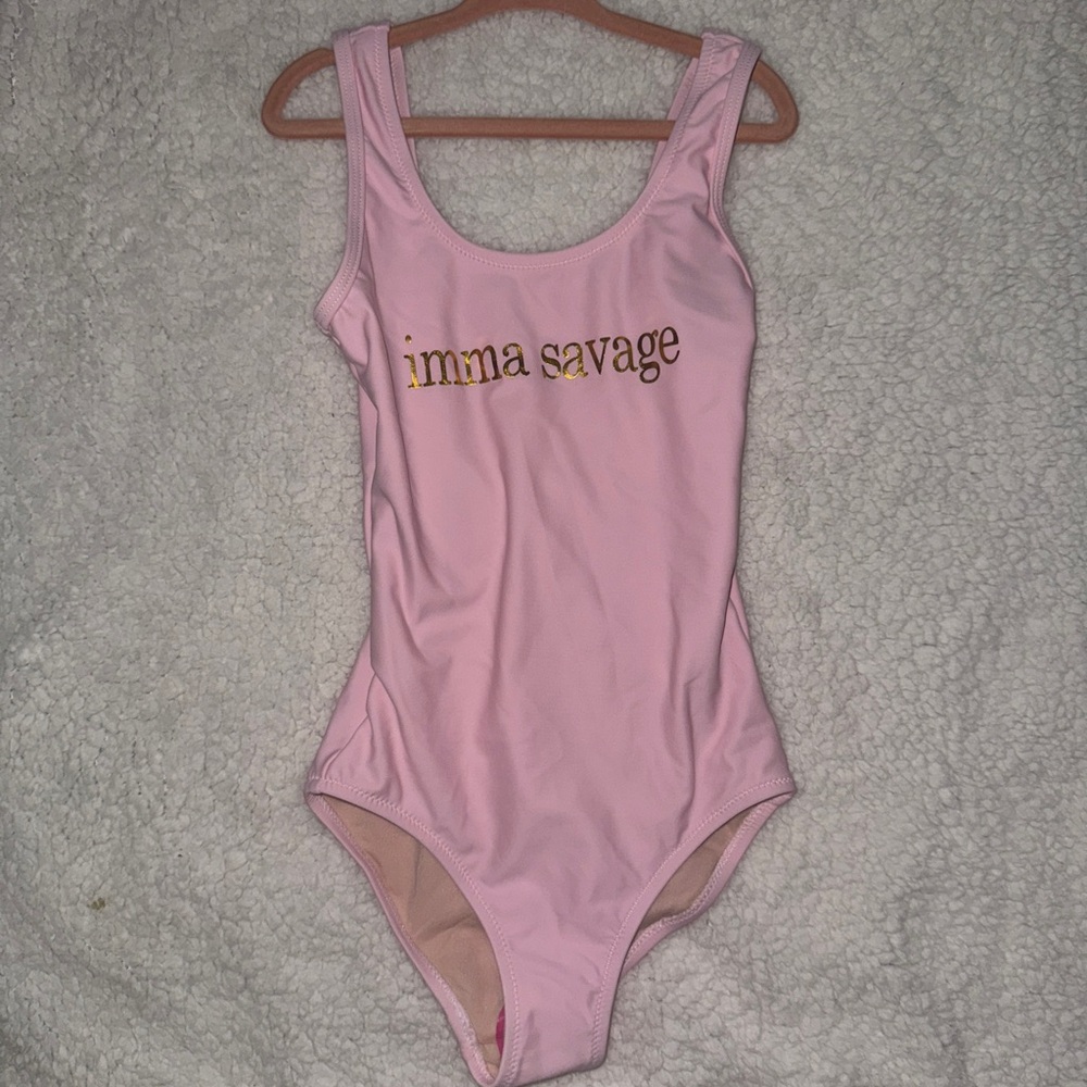 Stella Cove Girl's Pink "Imma Savage" One Piece Swimsuit 
NWOT size 6 girls